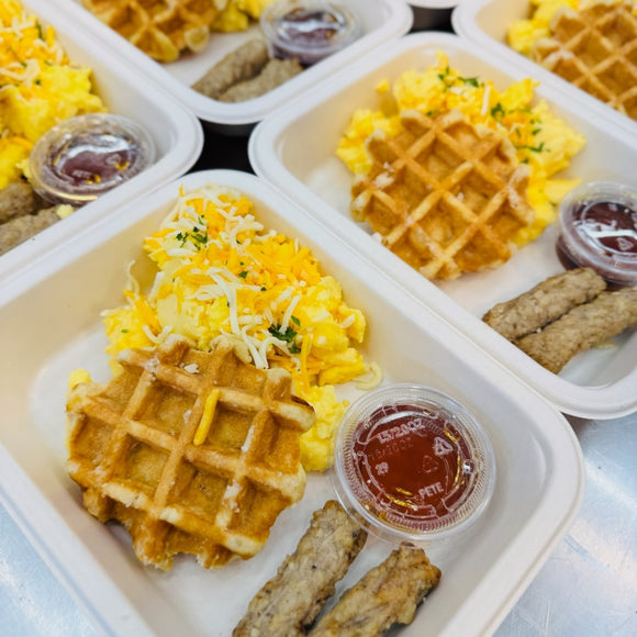 Cheesy Scramble and Waffle